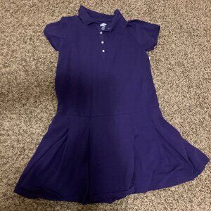 Land's End Short Sleeve Polo Dress Girls Size 16 Purple Textured Cotton Collared